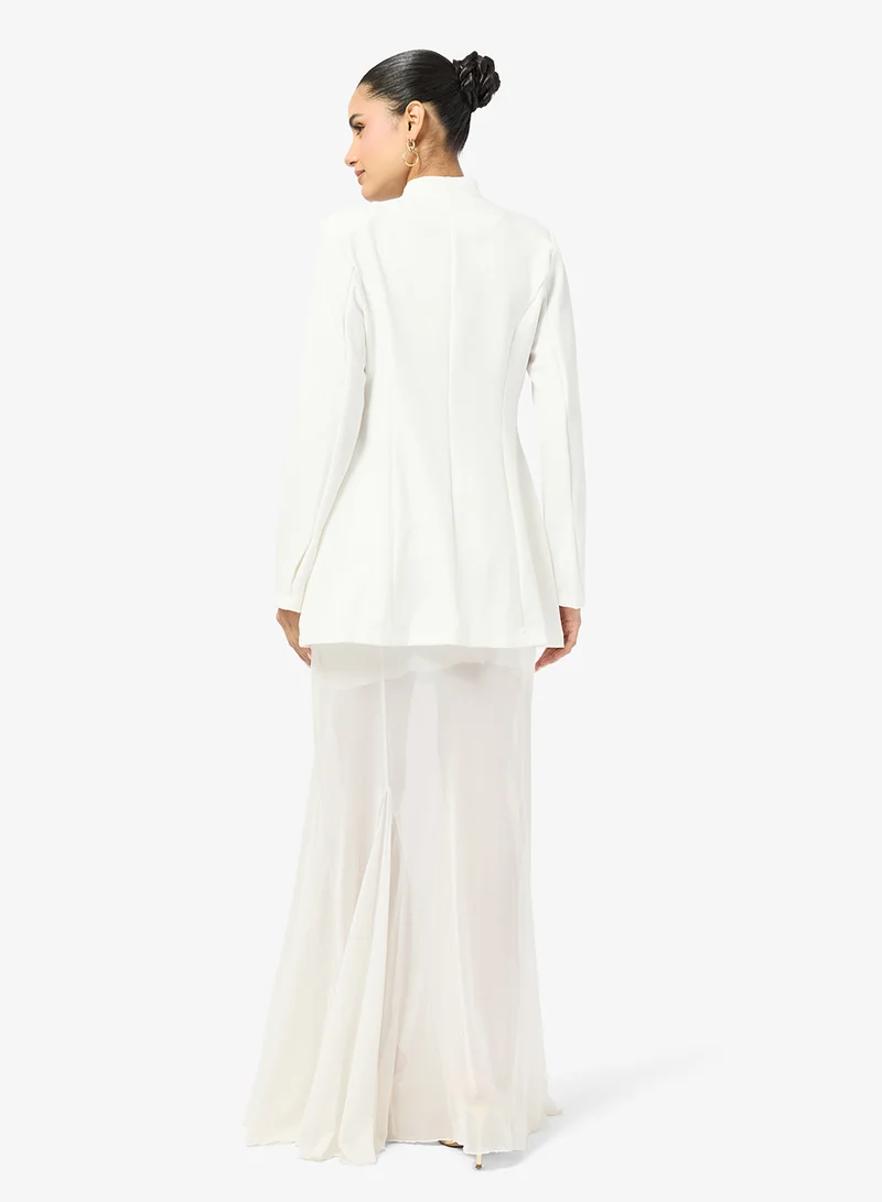 Ginger Structured Cinched Waist Blazer & Mesh Skit